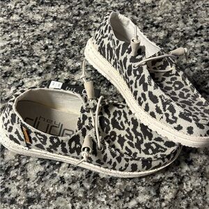 Hey Dude Black and White Animal Print Shoes